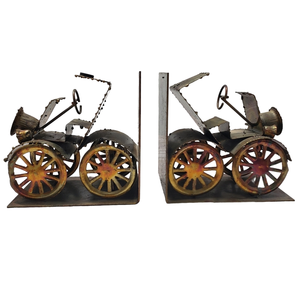 Vintage Unique Rustic Car Bookends Metal Antique Style Car Automobile Jalopy